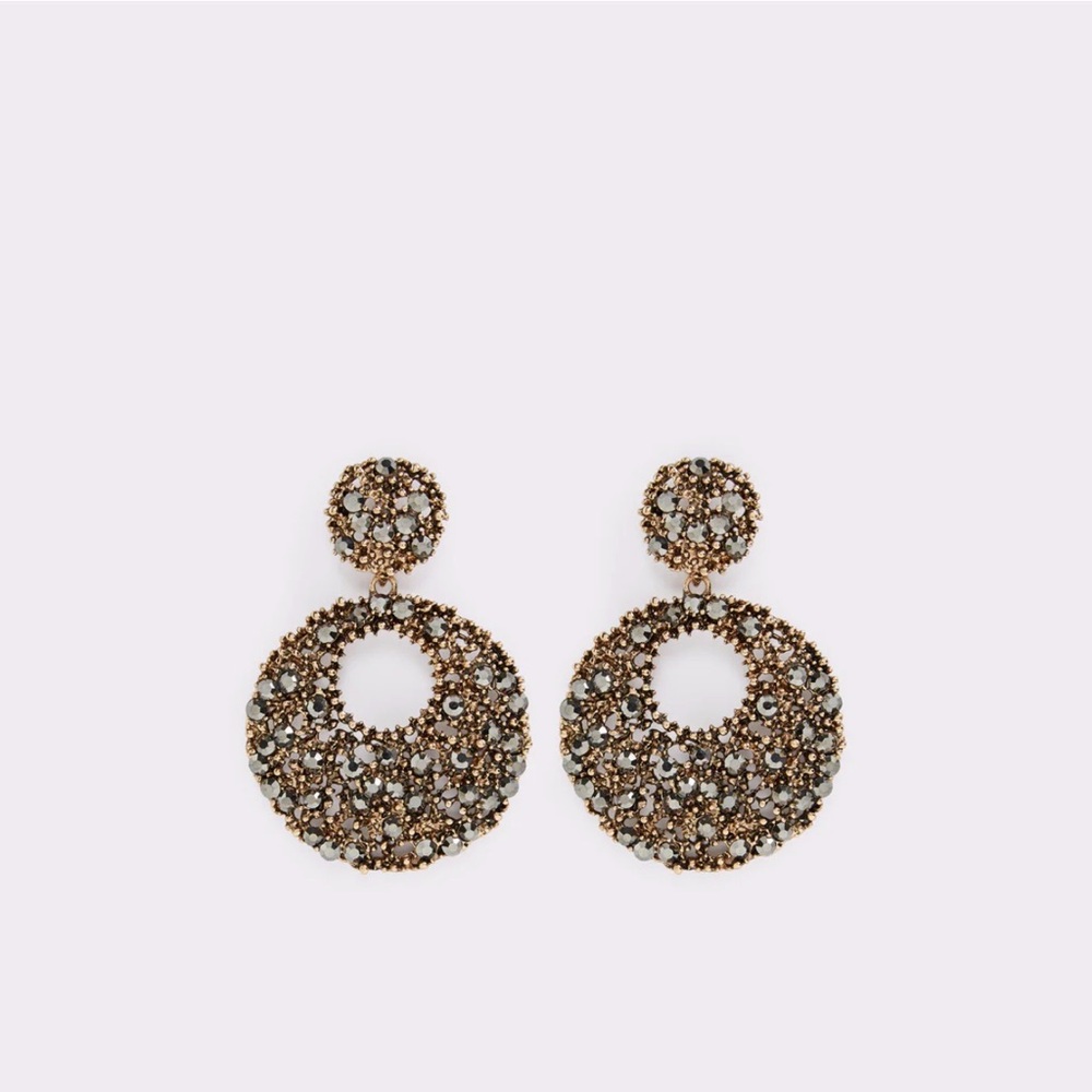 Aldo Gold Crystal Open-Circle Drop Earrings